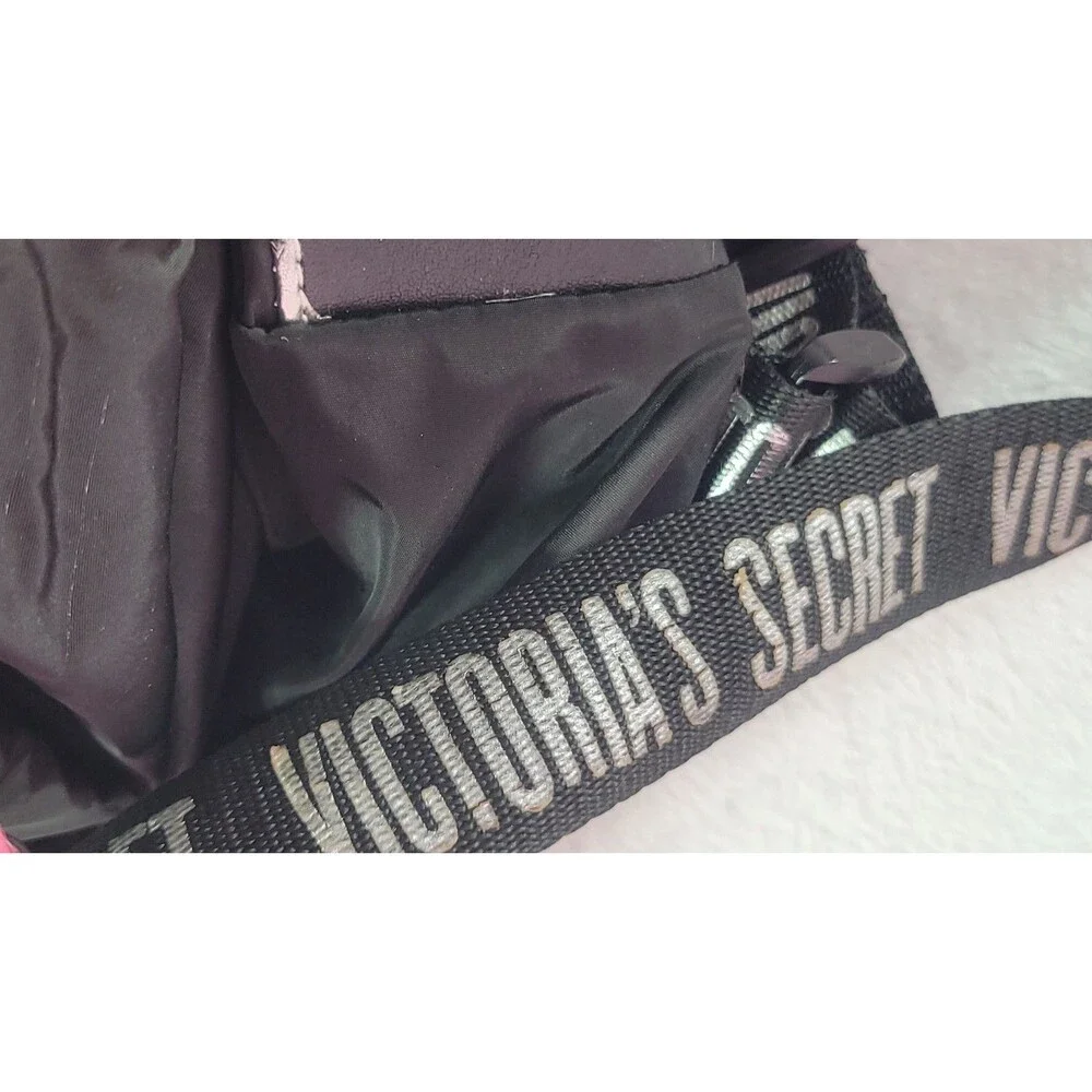Victoria's Secret Gym Pink Drawstring Backpack Bag Black Missing Logo No Straps
